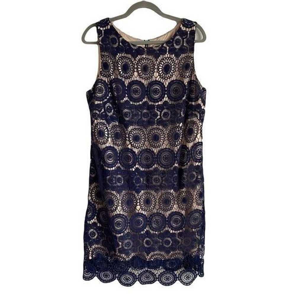 Eliza J Crochet Lace Navy Blue Sleeveless Midi Dr… - image 1