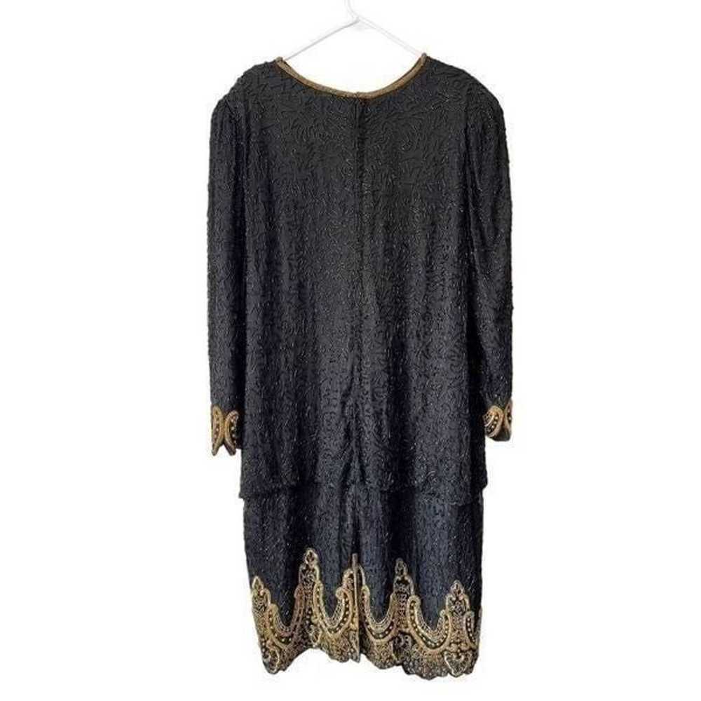 Vintage Laurence Kazar Black Beaded Silk Dress si… - image 10