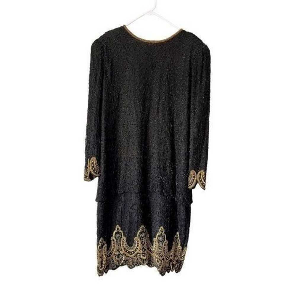 Vintage Laurence Kazar Black Beaded Silk Dress si… - image 11