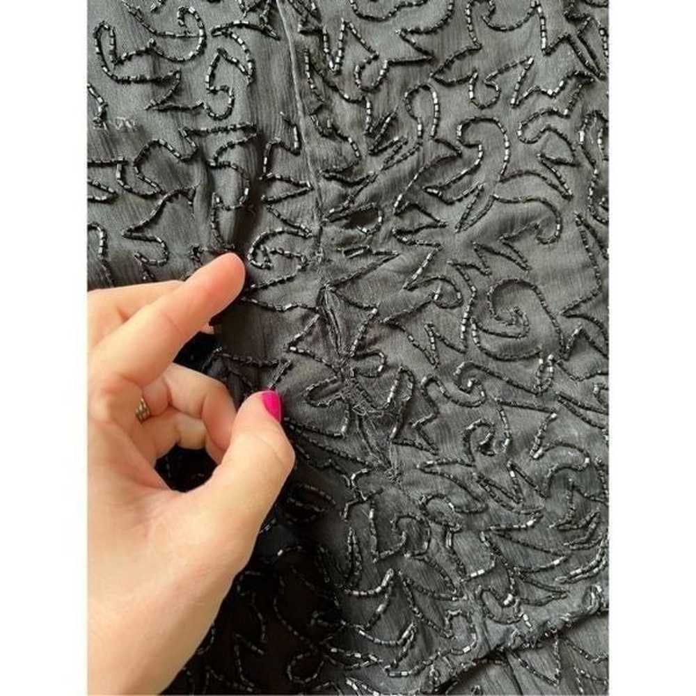 Vintage Laurence Kazar Black Beaded Silk Dress si… - image 12