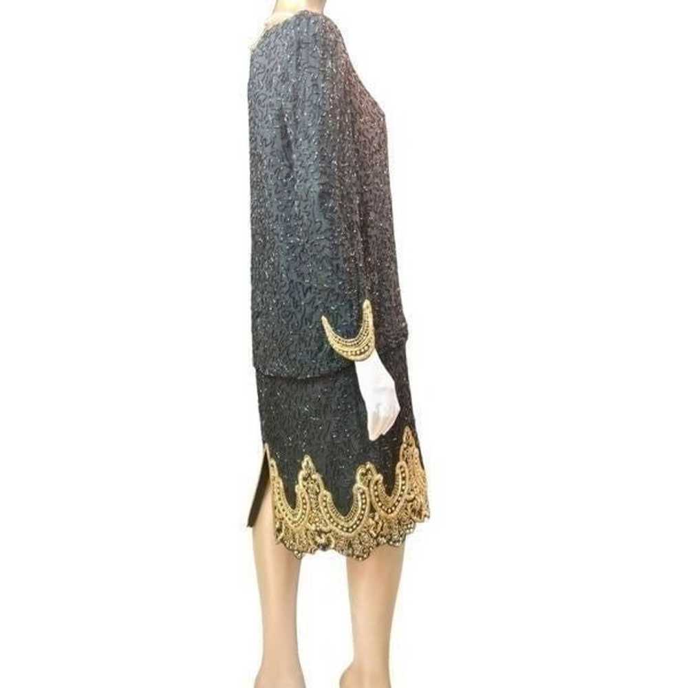 Vintage Laurence Kazar Black Beaded Silk Dress si… - image 2