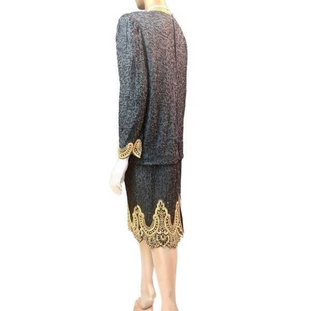 Vintage Laurence Kazar Black Beaded Silk Dress si… - image 3