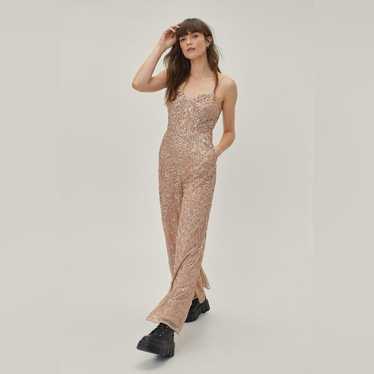 Nasty Gal Collection gold sequined sweetheart nec… - image 1