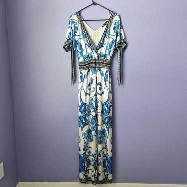 Women's Boston Proper Maxi Dress White Blue Flora… - image 1