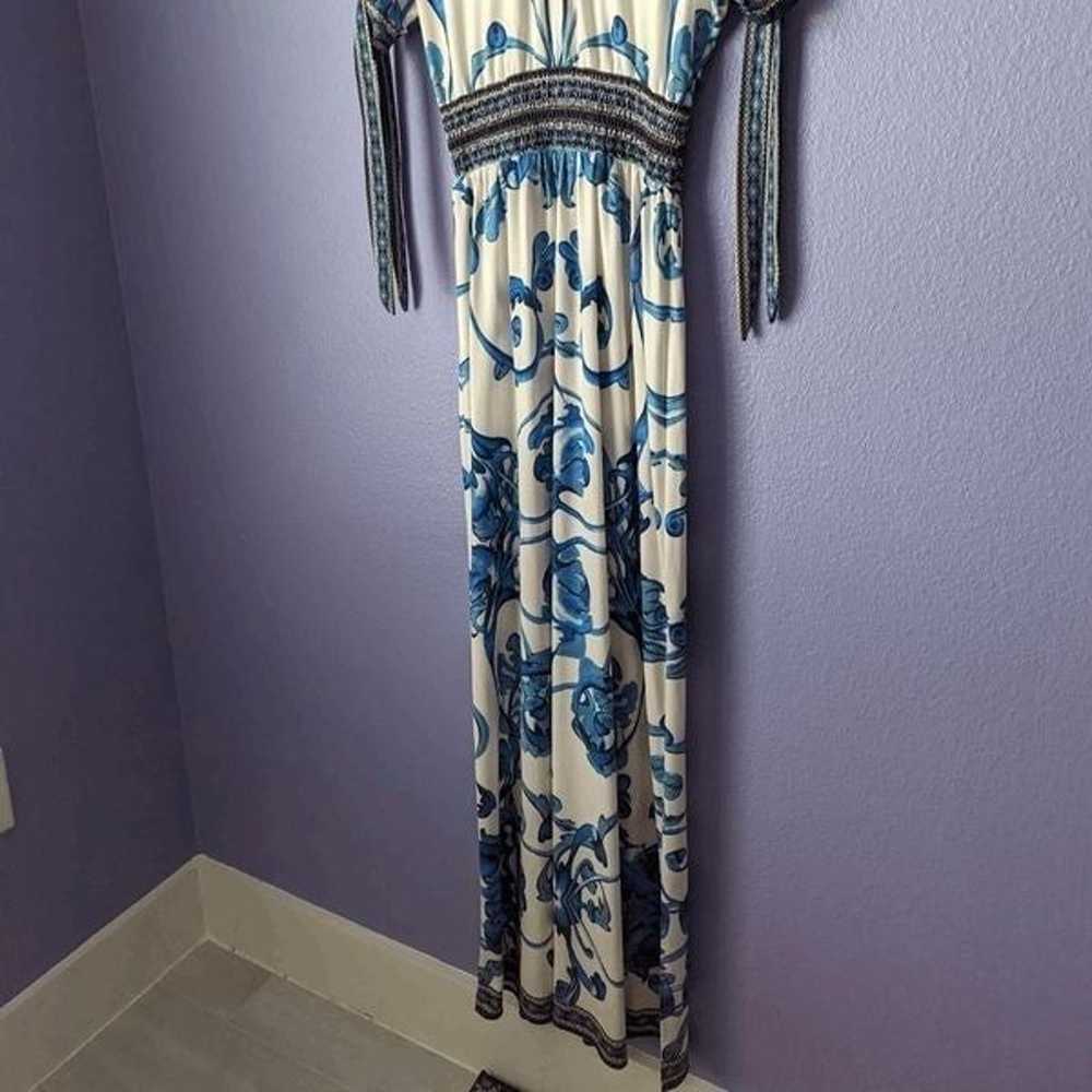 Women's Boston Proper Maxi Dress White Blue Flora… - image 8