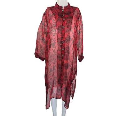 Chico's Design Sheer Asian Inspired 100% Silk Red… - image 1