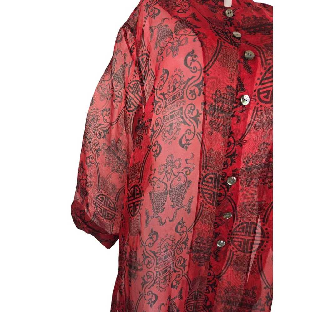 Chico's Design Sheer Asian Inspired 100% Silk Red… - image 2