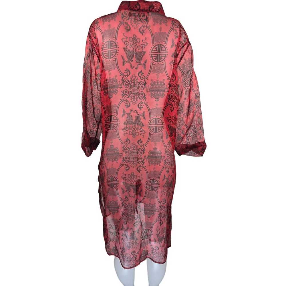 Chico's Design Sheer Asian Inspired 100% Silk Red… - image 4