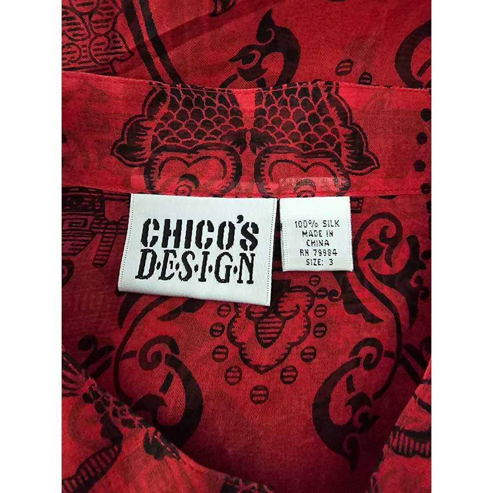 Chico's Design Sheer Asian Inspired 100% Silk Red… - image 5
