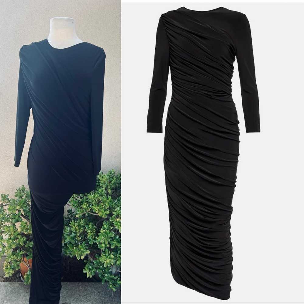 Norma Kamali Maxi Dress Black Ruched Bodycon 40/L… - image 1