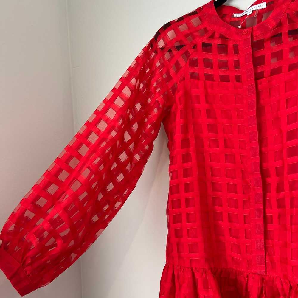 English Factory Red Sheer Checkered Organza Long … - image 4