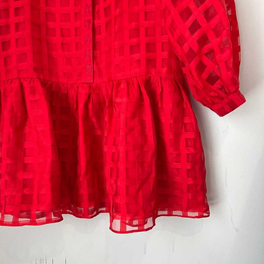 English Factory Red Sheer Checkered Organza Long … - image 5