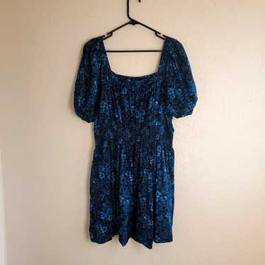 Dress  Blue Floral Puff Sleeve Square Neck Smocke… - image 1