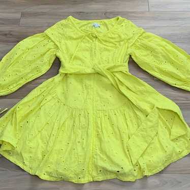 Miou Musse Lime Yellow Eyelet Dress