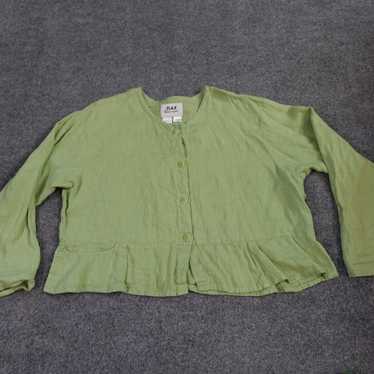 flax FLAX Womens Shirt Medium Green Button Front 1