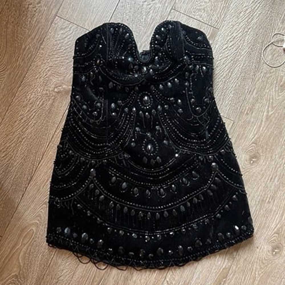 ASOS black velvet strapless embellished mini dress - image 2