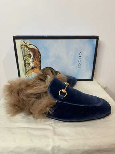 Gucci Blue velvet fur loafer