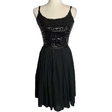 Vintage 50s Sequin Evening Swing Dress S Black Sl… - image 1