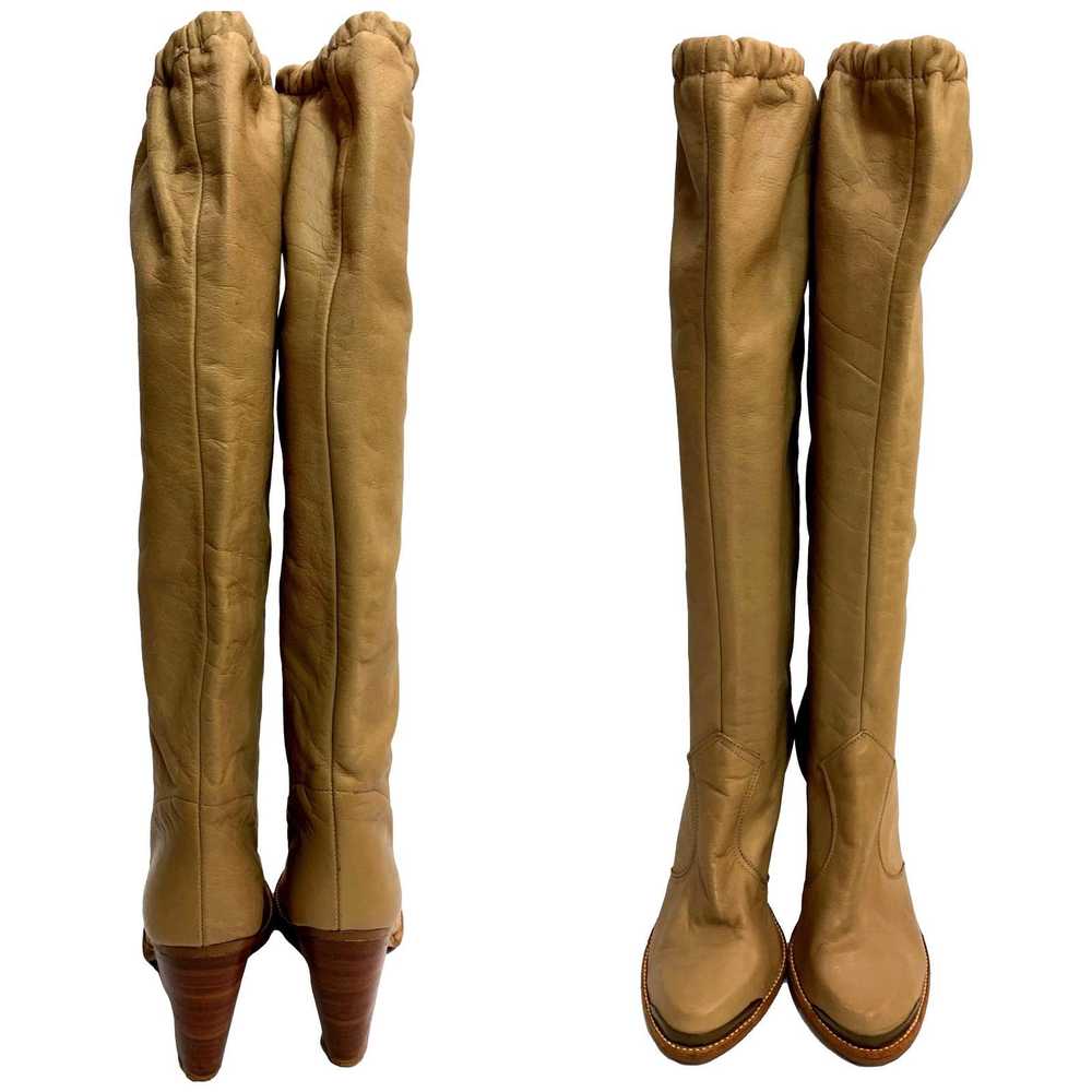 Vintage 70s Soft Camel Leather High Heeled Boots … - image 11