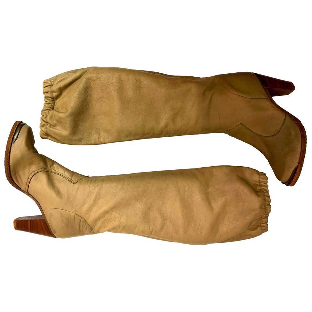 Vintage 70s Soft Camel Leather High Heeled Boots … - image 2