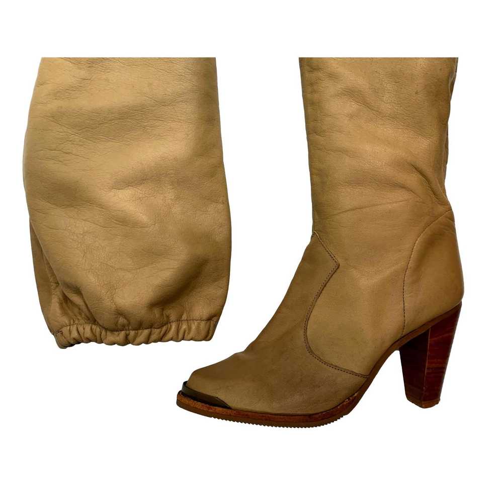 Vintage 70s Soft Camel Leather High Heeled Boots … - image 4