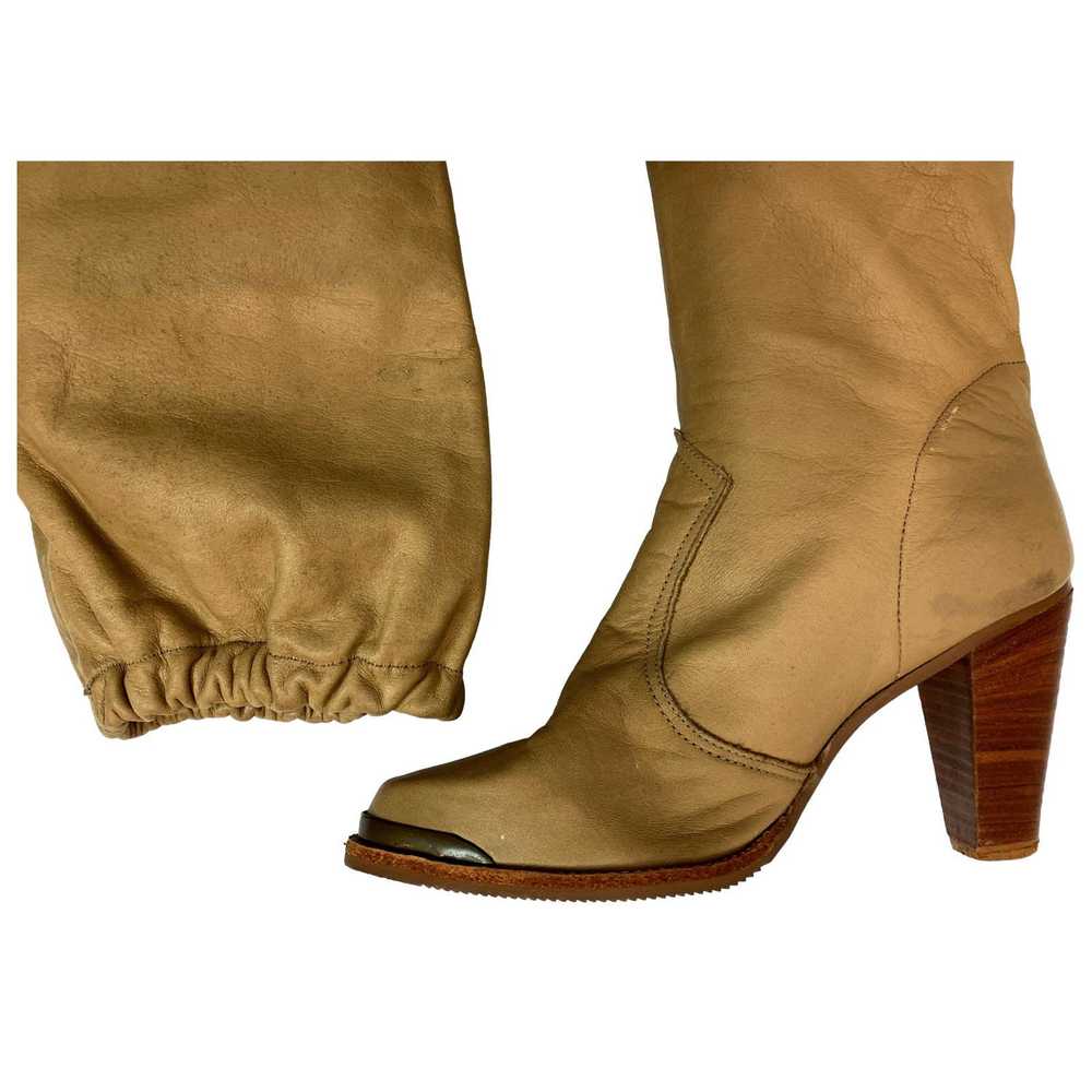 Vintage 70s Soft Camel Leather High Heeled Boots … - image 7