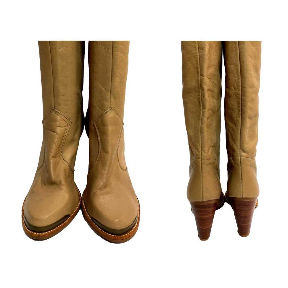 Vintage 70s Soft Camel Leather High Heeled Boots … - image 8