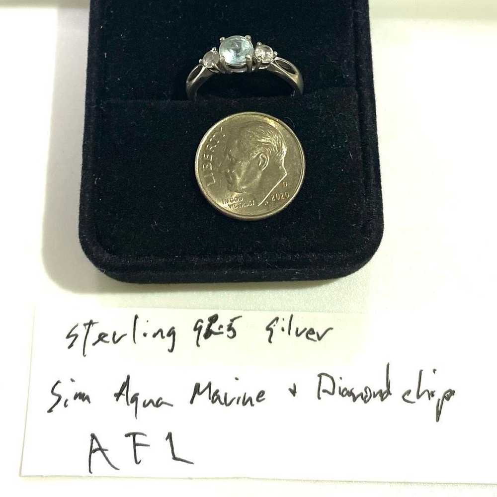 Sterling Silver AFL# SZ 5 3/4 Aqua marine & Sim D… - image 7