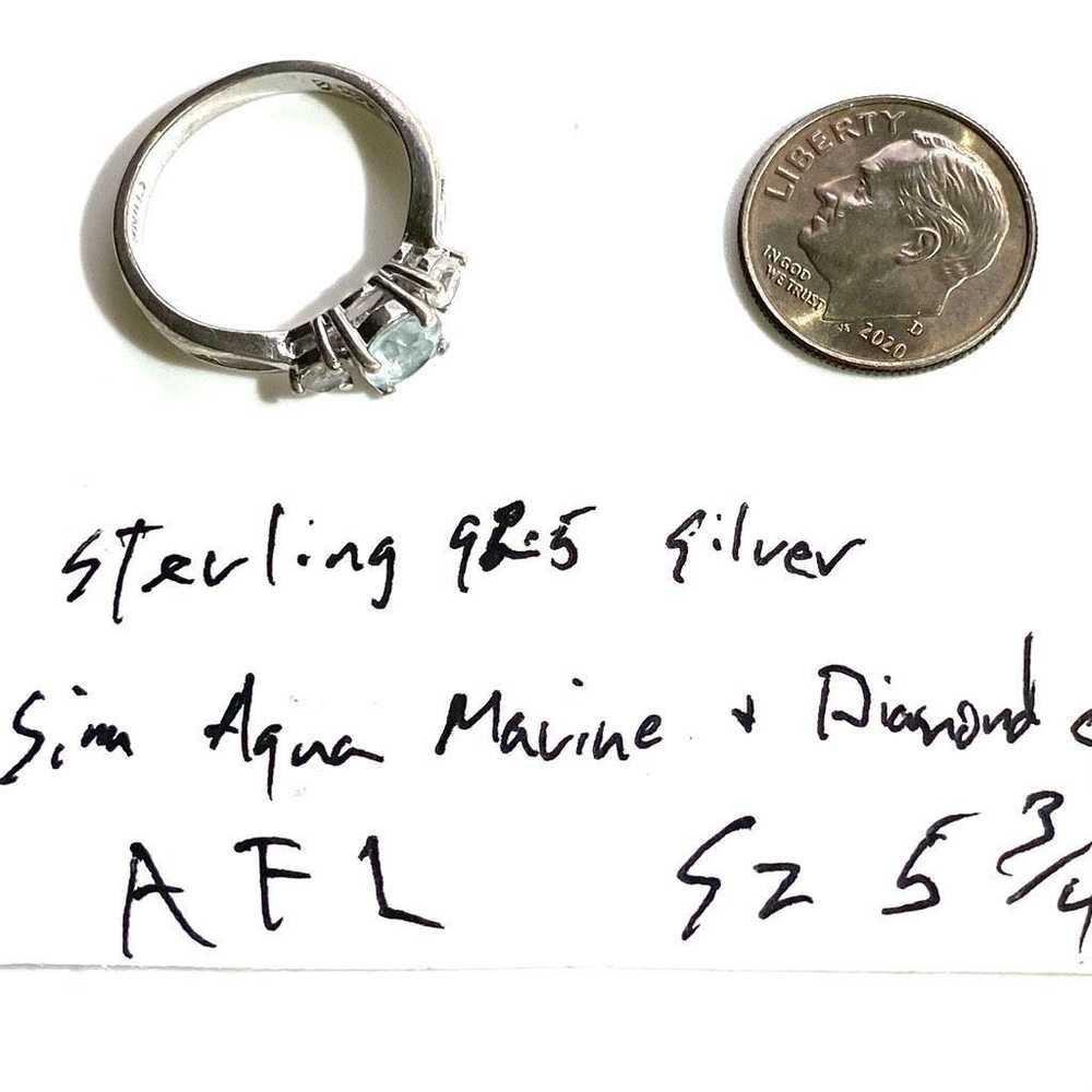 Sterling Silver AFL# SZ 5 3/4 Aqua marine & Sim D… - image 8