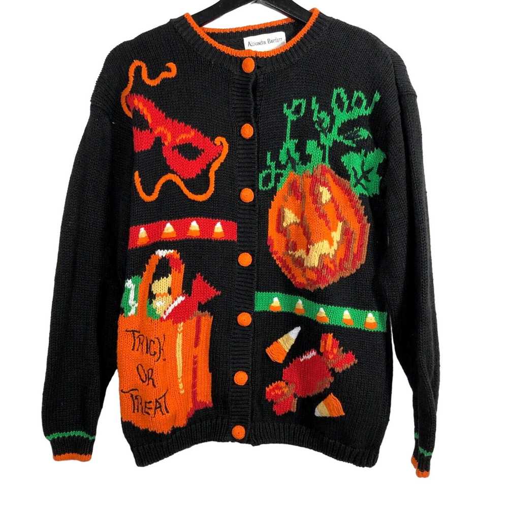 Vintage Halloween Holiday Pumpkins Sweater Cardig… - image 1