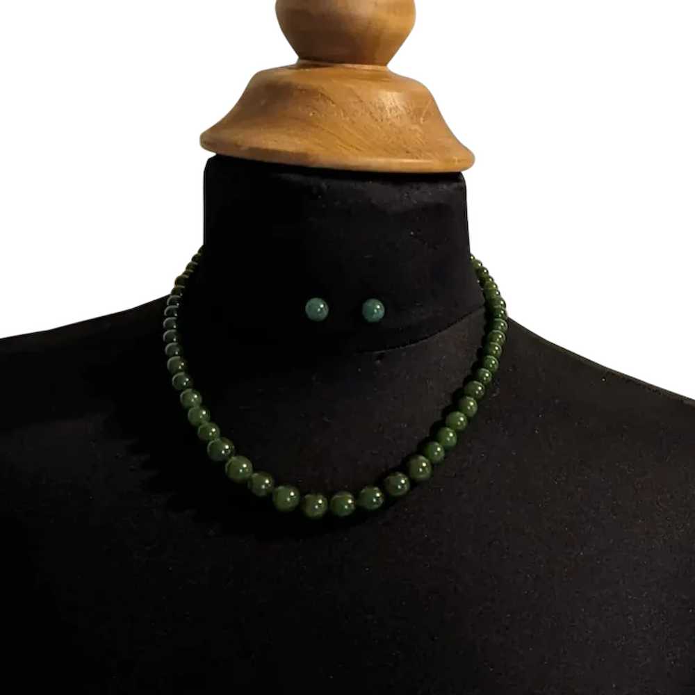 Spinach Green Jade Necklace and Earrings - image 1