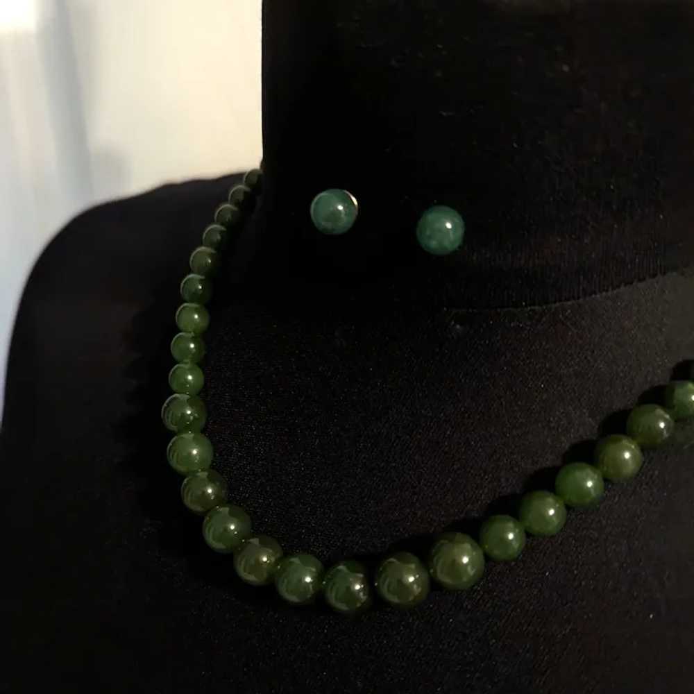 Spinach Green Jade Necklace and Earrings - image 2