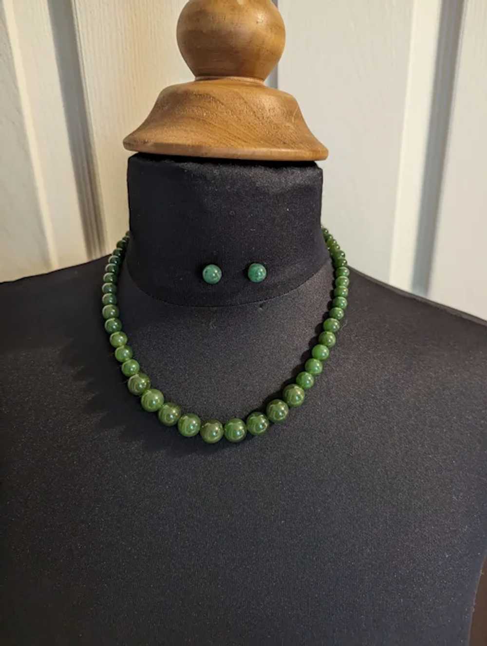 Spinach Green Jade Necklace and Earrings - image 4