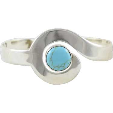 Sterling Silver Turquoise Cuff Bracelet 7 Inch Adj