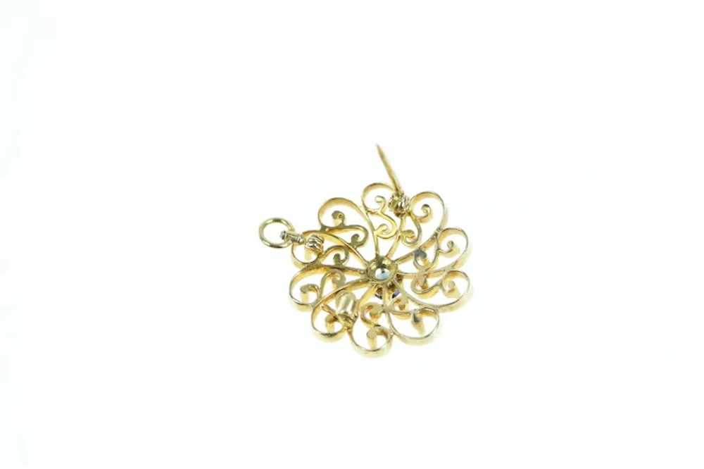 14K Vintage Ornate Sapphire Swirl Spiral Pin/Broo… - image 2