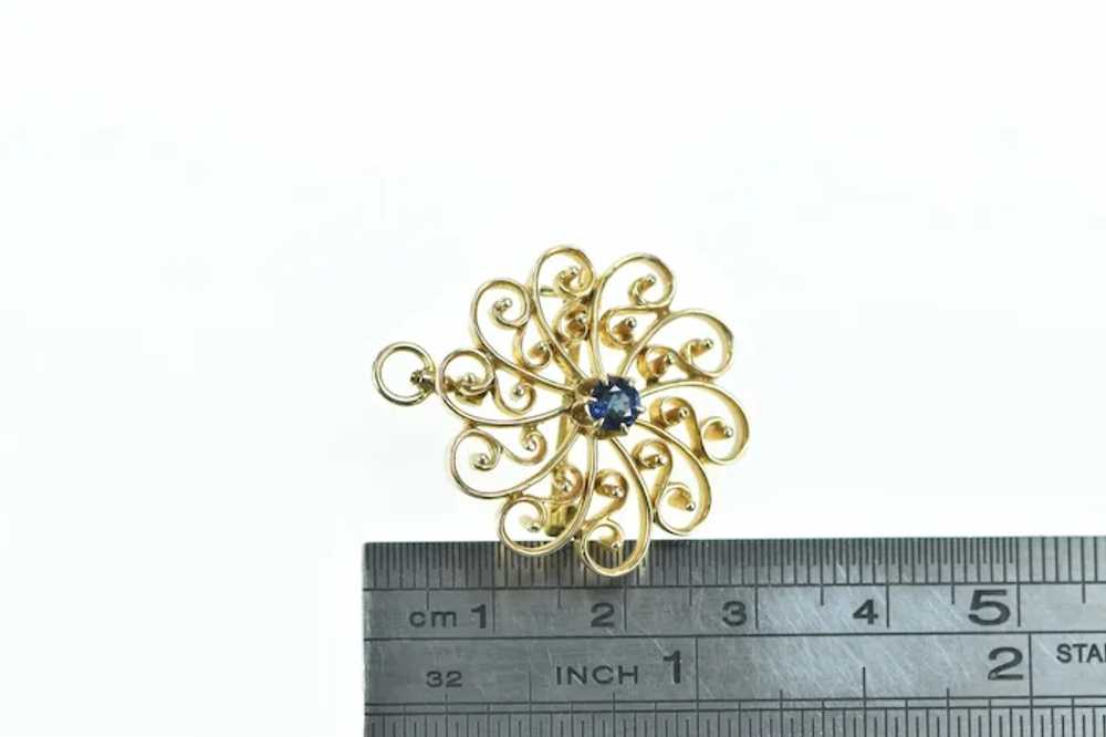 14K Vintage Ornate Sapphire Swirl Spiral Pin/Broo… - image 4