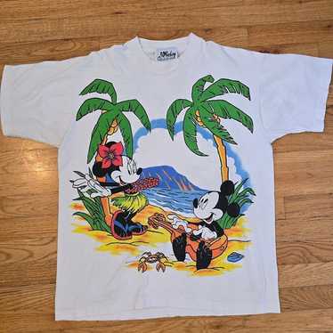 Vintage 80s Disney Mickey AOP Jerry Leigh Shirt S… - image 1
