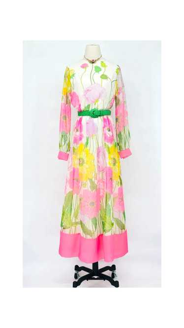 1970 Jack Bryan Floral Chiffon Maxi Dress