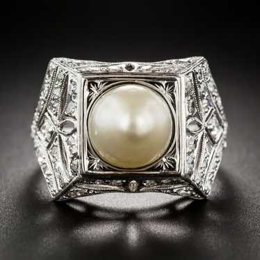 Art Deco Natural Pearl and Diamond Ring