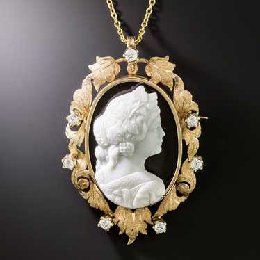 Victorian Onyx Cameo and Diamond Pendant/Brooch