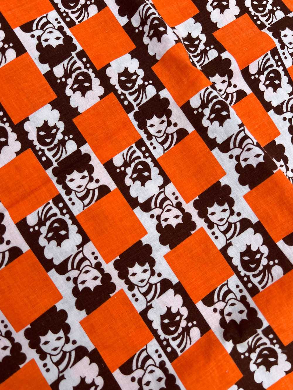 Vintage Orange Faces Novelty Print Fabric - image 1