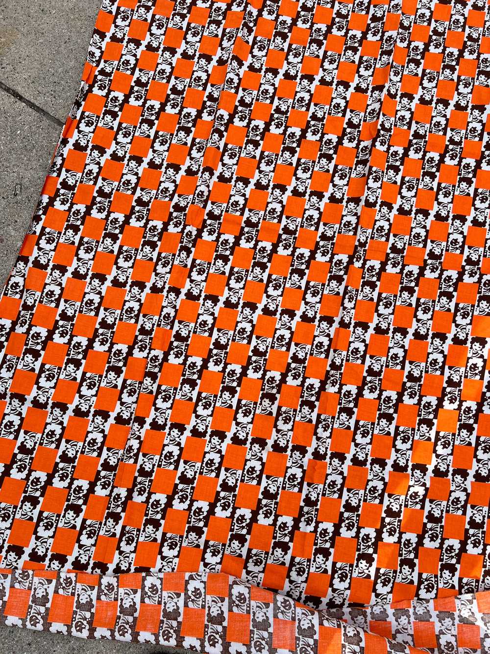 Vintage Orange Faces Novelty Print Fabric - image 3