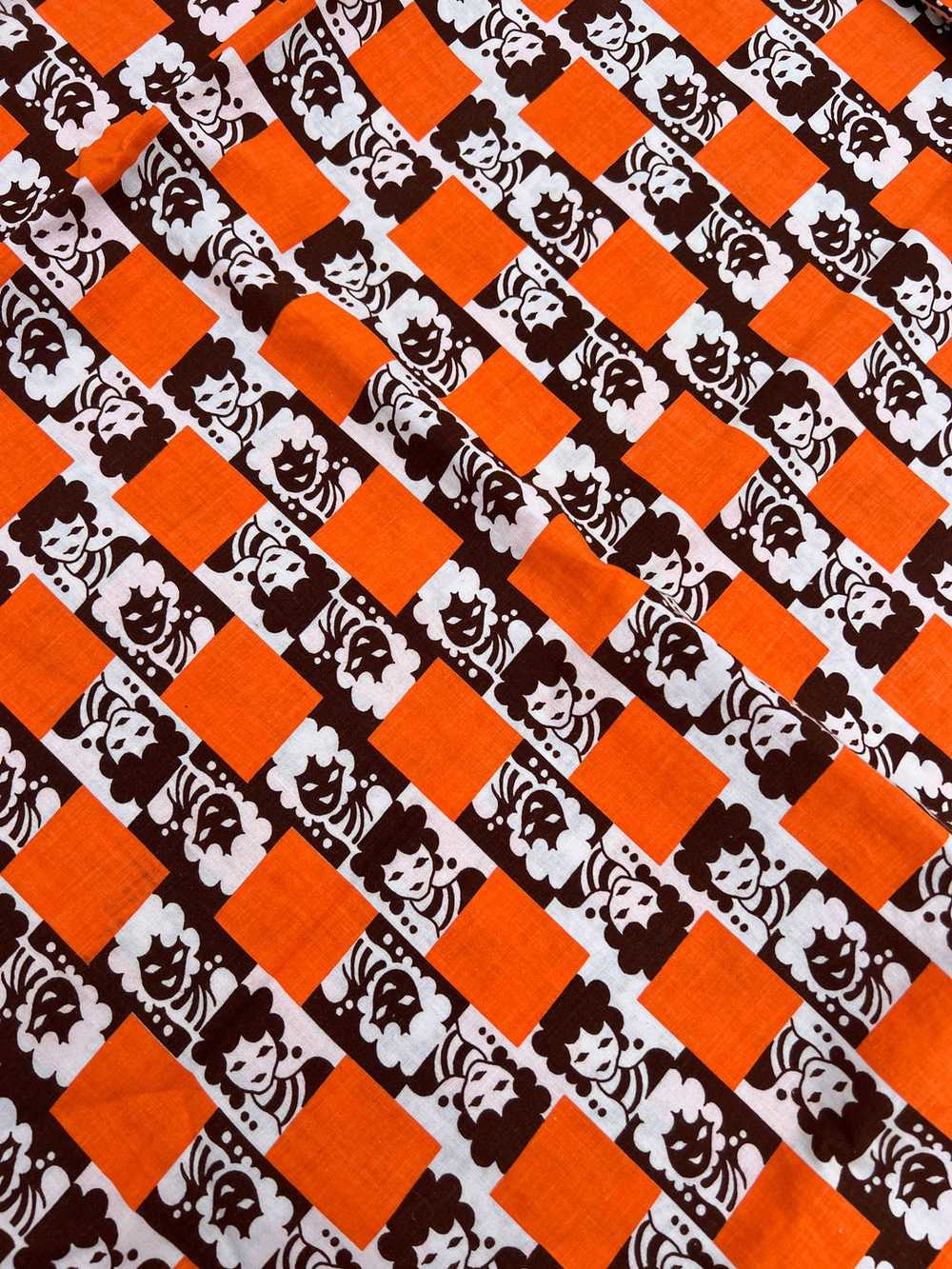 Vintage Orange Faces Novelty Print Fabric - image 4