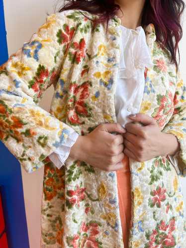 60’s Pastel Chenille Tufted Floral Swing Coat