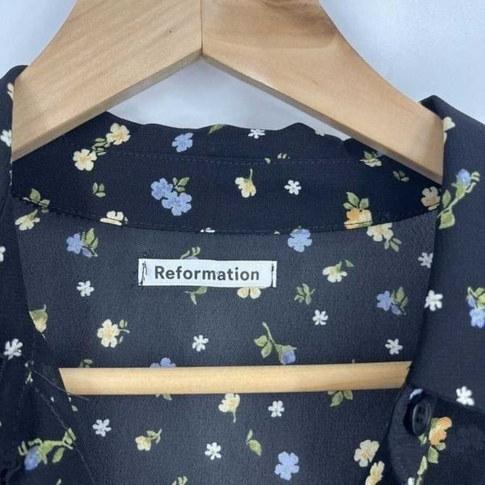 Reformation Top Size Small Black Floral Sheer Lan… - image 3