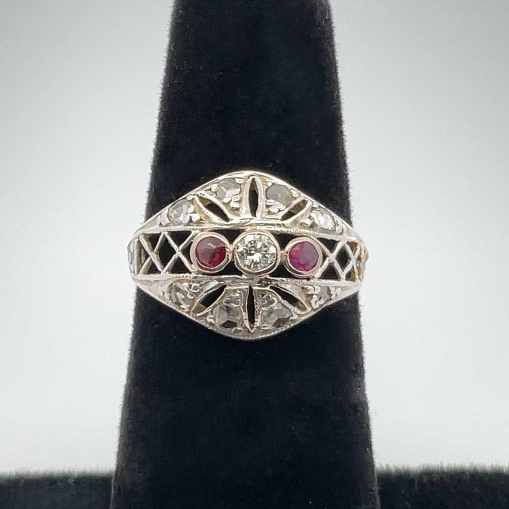 14K 2 Tone Gold Diamond AP .15CTTW & Ruby Ring Si… - image 7