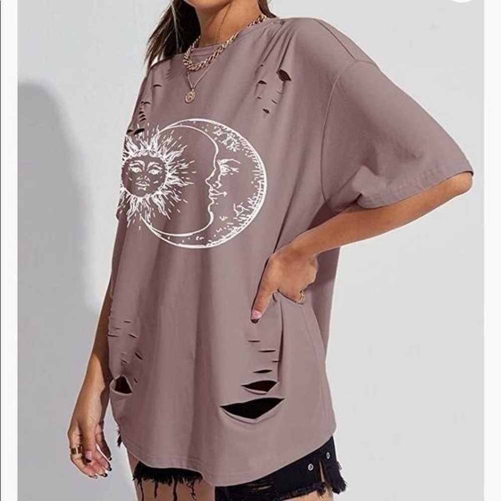 NEW Sun & Moon Graphic Ripped Oversized Tee - image 1