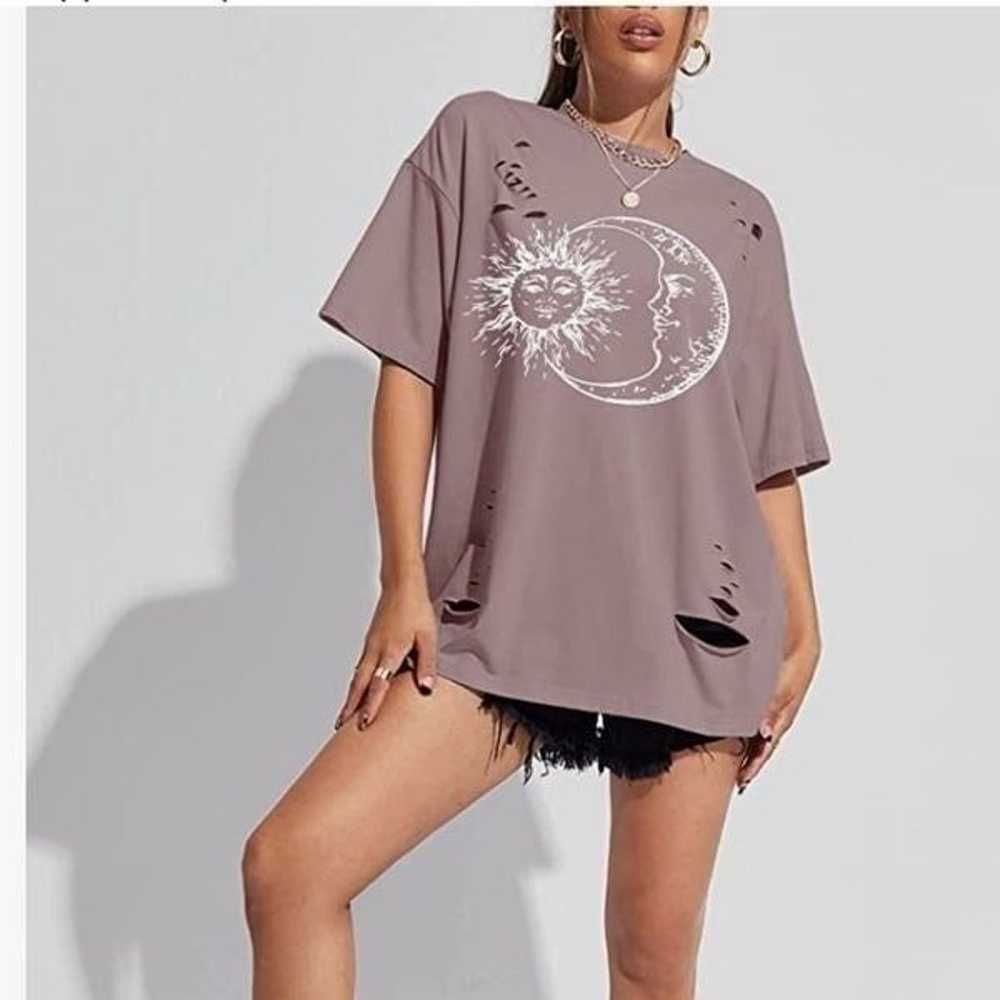 NEW Sun & Moon Graphic Ripped Oversized Tee - image 2