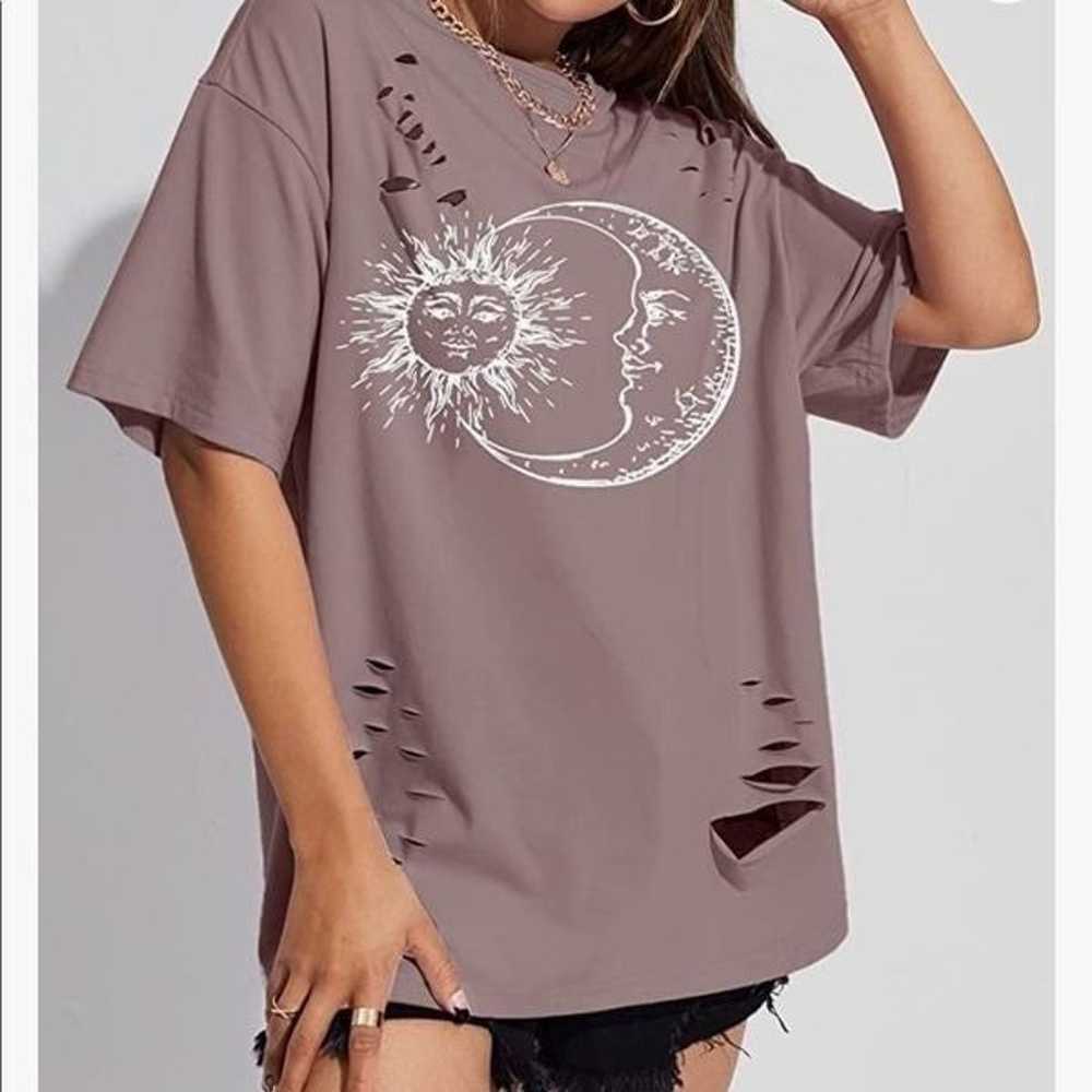 NEW Sun & Moon Graphic Ripped Oversized Tee - image 3