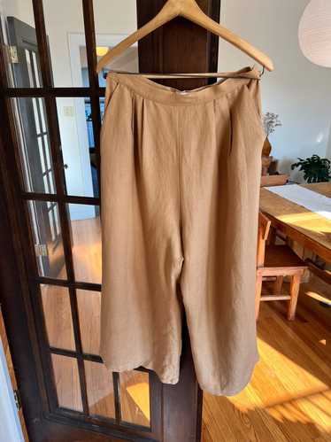 First Rite Linen Crop Trouser Culottes Brown Pleat